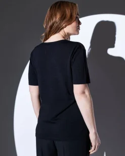 Maglia a maniche corte in filato di misto viscosa con carré in tulle N