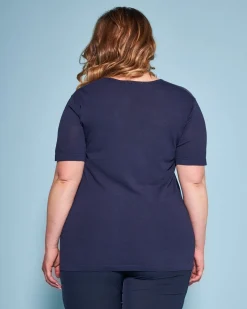 Maglia a maniche corte in filato di misto viscosa con carré in tulle B