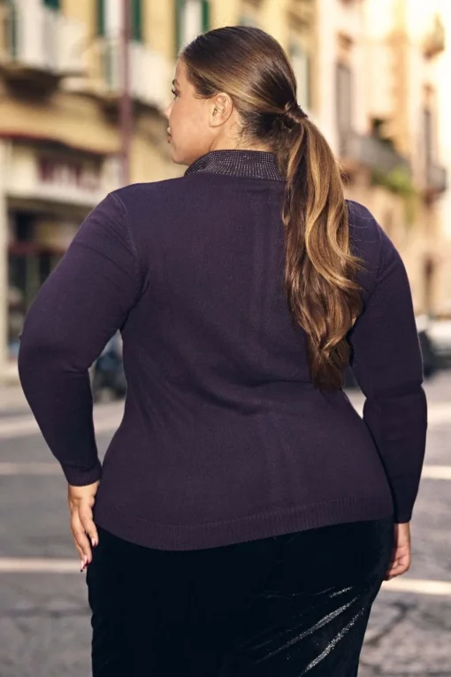 Maglia a mezzo collo con zip e strass PRUGNA
