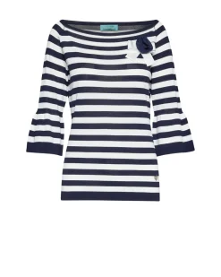 Maglia a righe con scollo a barca e spilla BLU