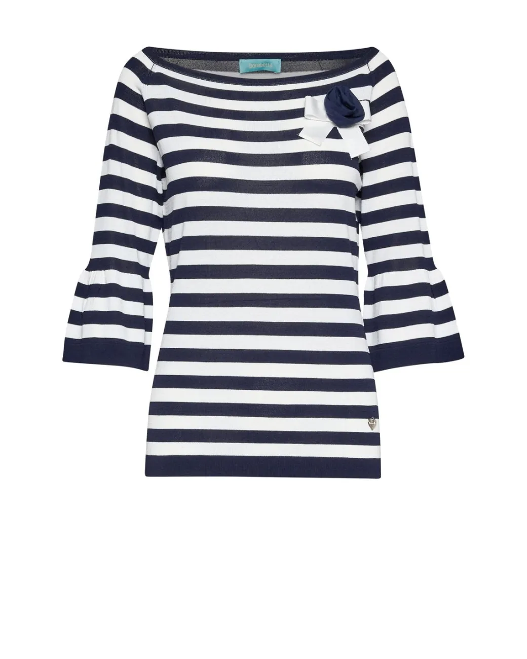 Maglia a righe con scollo a barca e spilla BLU