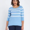 Maglia a righe in misto lurex con bottoni CELESTE