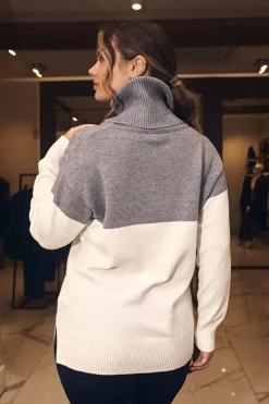 Maglia bicolor con trecce e collo removibile OFF WHITE