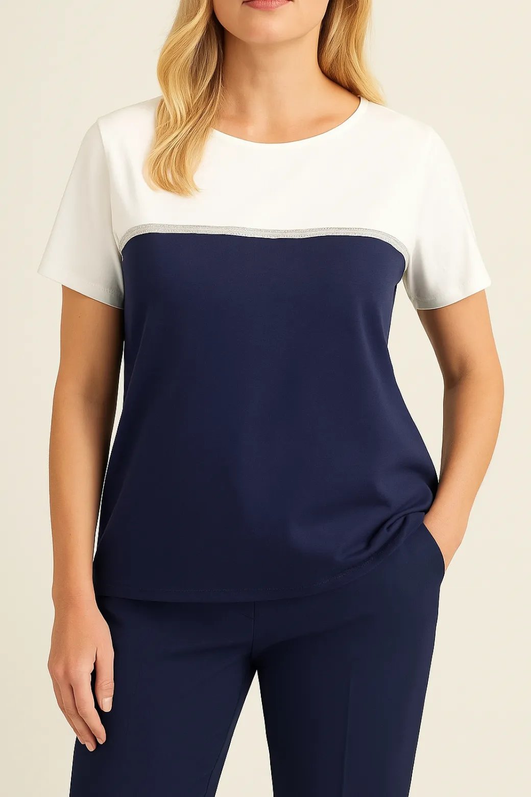 Maglia bicolore con paillettes BLUE NAVY