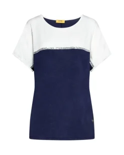 Maglia bicolore con paillettes BLUE NAVY