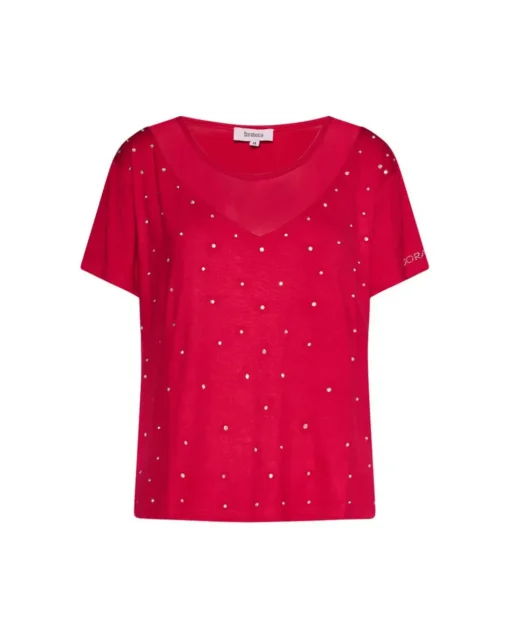 Maglia con strass e trasparenze MAGENTA