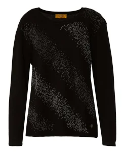 Maglia girocollo con applicazioni strass frontali NERO