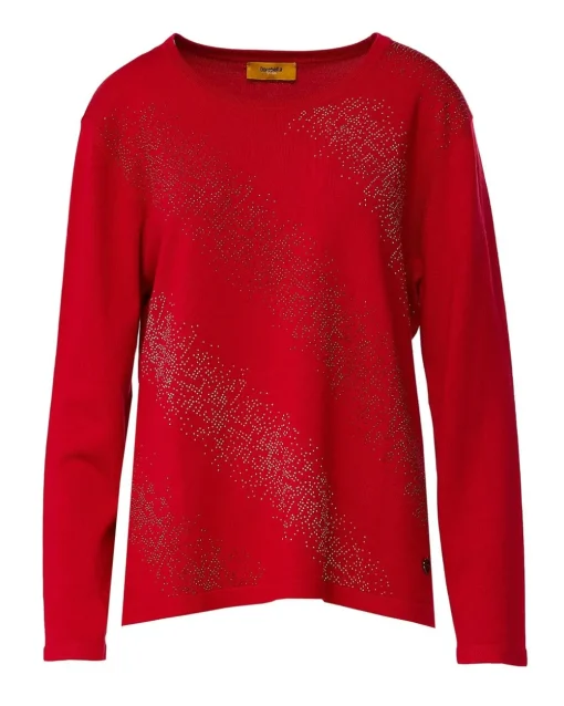 Maglia girocollo con applicazioni strass frontali RIBES