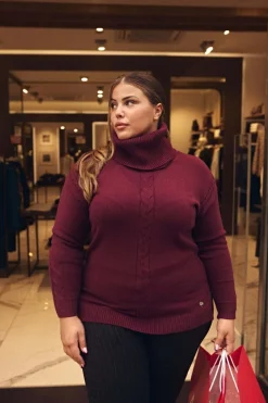 Maglia girocollo con treccia e collo removibile BURGUNDY