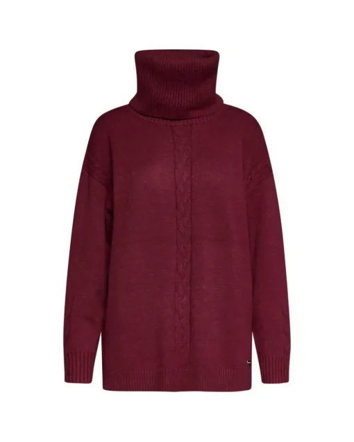 Maglia girocollo con treccia e collo removibile BURGUNDY