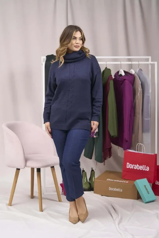 Maglia girocollo con treccia e collo removibile BLU