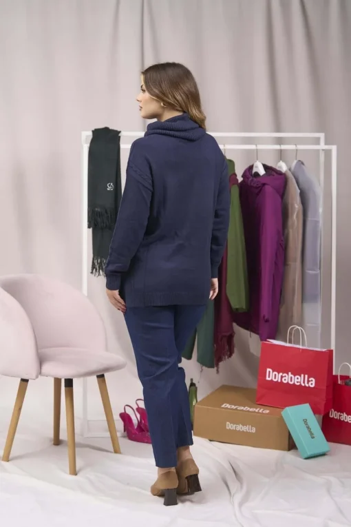 Maglia girocollo con treccia e collo removibile BLU