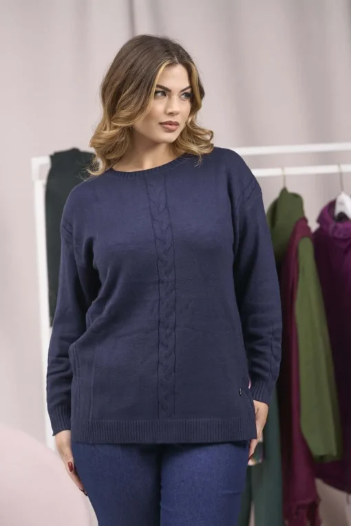 Maglia girocollo con treccia e collo removibile BLU