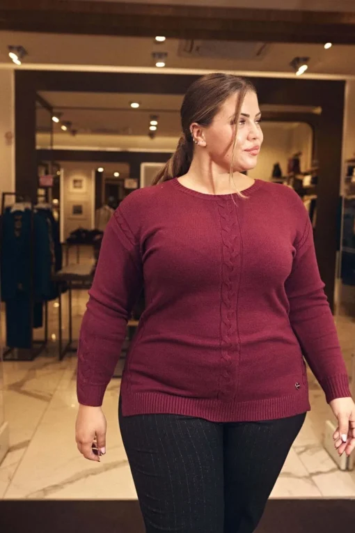 Maglia girocollo con treccia e collo removibile BURGUNDY