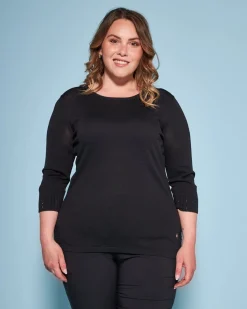 Maglia girocollo in filato di misto viscosa con strass NERO