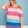 Maglia girocollo in filato di misto viscosa a righe lurex MULTICOLOR