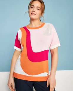 Maglia girocollo in filato di misto viscosa jacquard a righe optical M