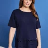 Maglia girocollo in filato di misto viscosa con intagli sul fondo BLU