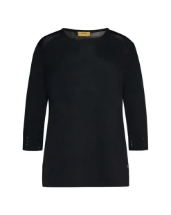 Maglia girocollo in filato di misto viscosa con strass NERO