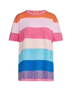 Maglia girocollo in filato di misto viscosa a righe lurex MULTICOLOR
