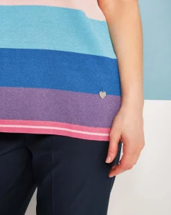 Maglia girocollo in filato di misto viscosa a righe lurex MULTICOLOR