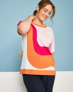 Maglia girocollo in filato di misto viscosa jacquard a righe optical M