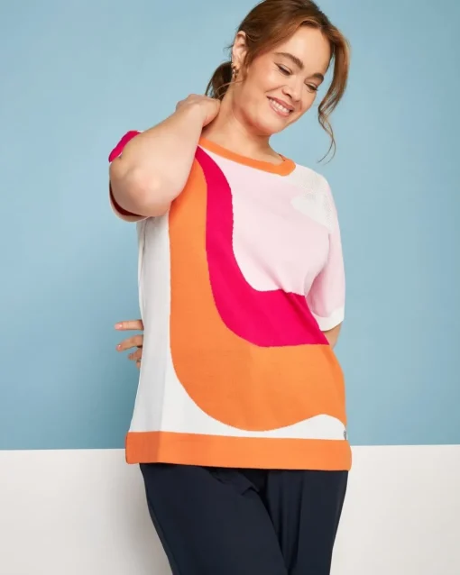 Maglia girocollo in filato di misto viscosa jacquard a righe optical M