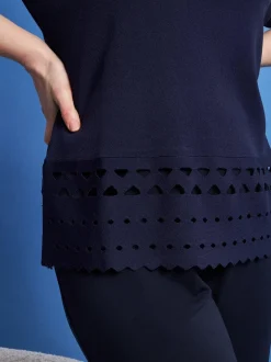 Maglia girocollo in filato di misto viscosa con intagli sul fondo BLU