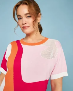 Maglia girocollo in filato di misto viscosa jacquard a righe optical M