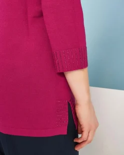 Maglia girocollo in filato di misto viscosa con strass SUMMER PURPLE