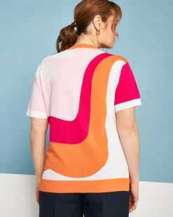 Maglia girocollo in filato di misto viscosa jacquard a righe optical M