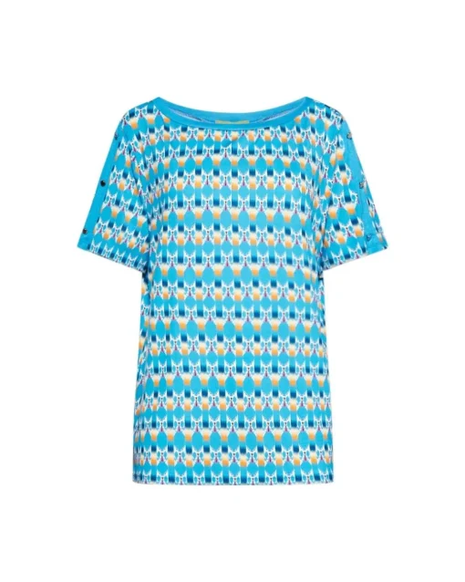 Maglia in fantasia con dettaglio bottoncini TURCHESE