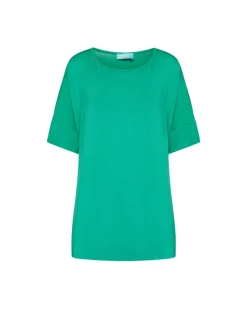 Maglia in filato di viscosa elasticizzata tinta unita con scollo roton