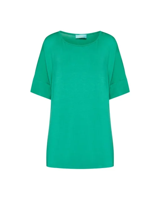 Maglia in filato di viscosa elasticizzata tinta unita con scollo roton