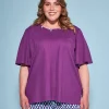 Maglia in tinta unita con occhielli con tessuto intrecciato VIOLA