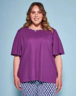 Maglia in tinta unita con occhielli con tessuto intrecciato VIOLA