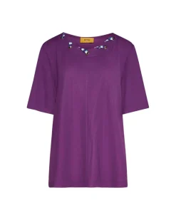 Maglia in tinta unita con occhielli con tessuto intrecciato VIOLA
