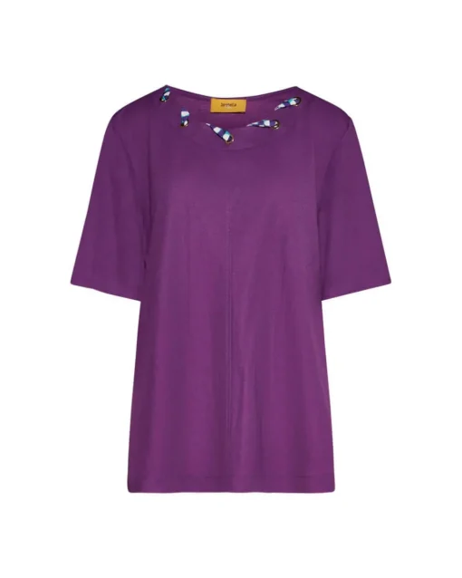 Maglia in tinta unita con occhielli con tessuto intrecciato VIOLA