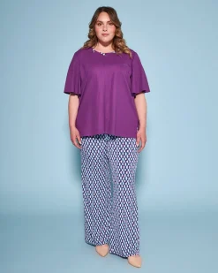 Maglia in tinta unita con occhielli con tessuto intrecciato VIOLA