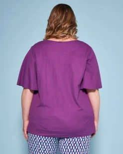 Maglia in tinta unita con occhielli con tessuto intrecciato VIOLA