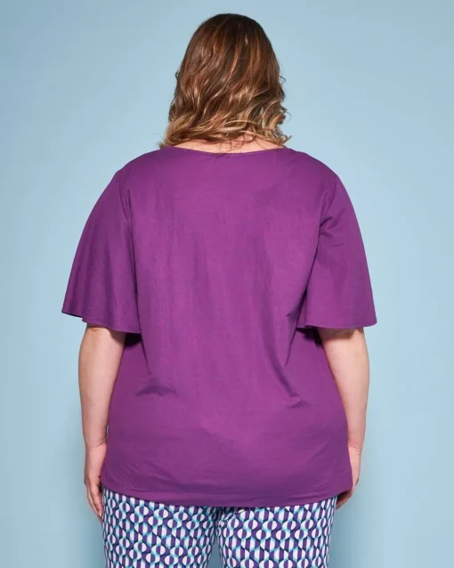 Maglia in tinta unita con occhielli con tessuto intrecciato VIOLA