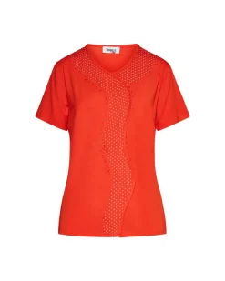 Maglia in viscosa con pois e strass ARANCIO