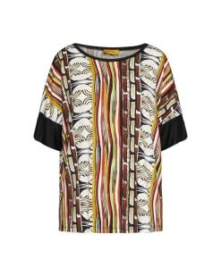 Maglia in viscosa elasticizzata con fantasia multicolore e bordi tinta