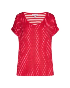 Maglia in viscosa fantasia pois/righe ROSSO