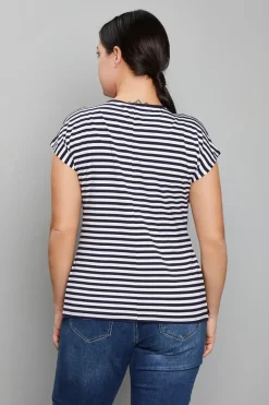 Maglia in viscosa fantasia pois/righe BLU-NAVY