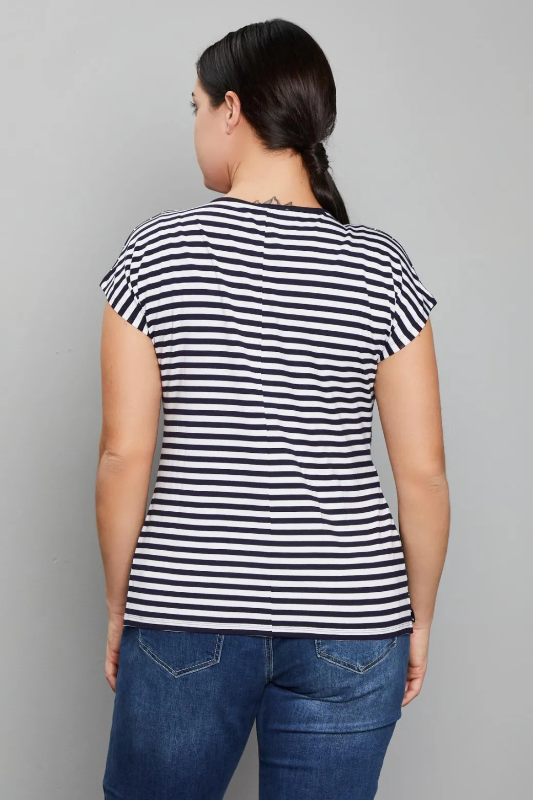 Maglia in viscosa fantasia pois/righe BLU-NAVY