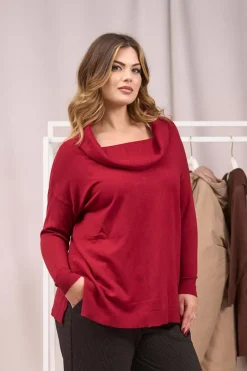 Maglia maxi con collo sciallato e spacchi BORDEAUX