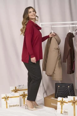 Maglia maxi con collo sciallato e spacchi BORDEAUX