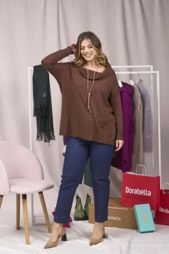 Maglia maxi con collo sciallato e spacchi CACAO