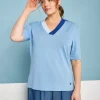 Maglia polo a maniche corte in filato di misto viscosa tinta unita con